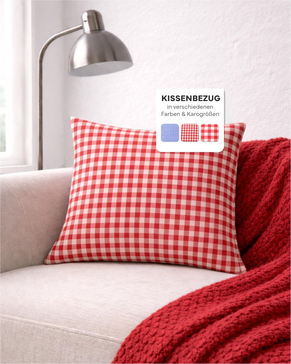 Kussenslopen 40 x 40 cm - rood-wit geruit - 10 mm ruit - perfect voor landhuisstijl - ShopVlot
