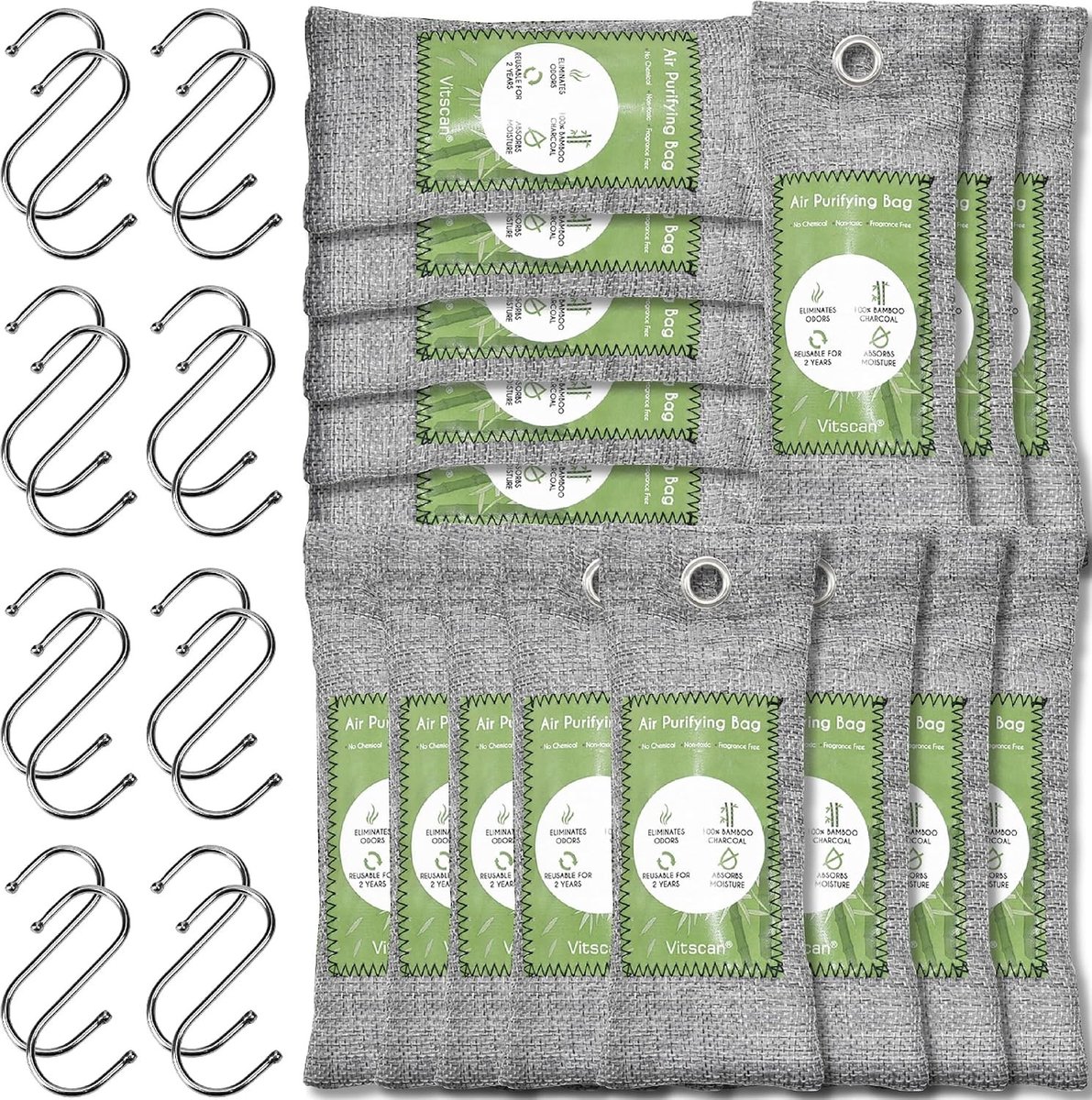 Natuurlijke Luchtzuiveringszak met Actieve Koolstof voor Geurabsorptie en Vochtabsorptie - Ideaal voor Auto, Schoenen, Huis en Huisdieren (Klein, 16 Stuks)