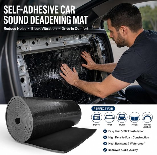 Isolatiemat 20 mm voor auto, zelfklevend neopreen schuim, geluidsisolatie, schokdemping en waterdichte bescherming, 150 x 30 cm — afbeelding 3