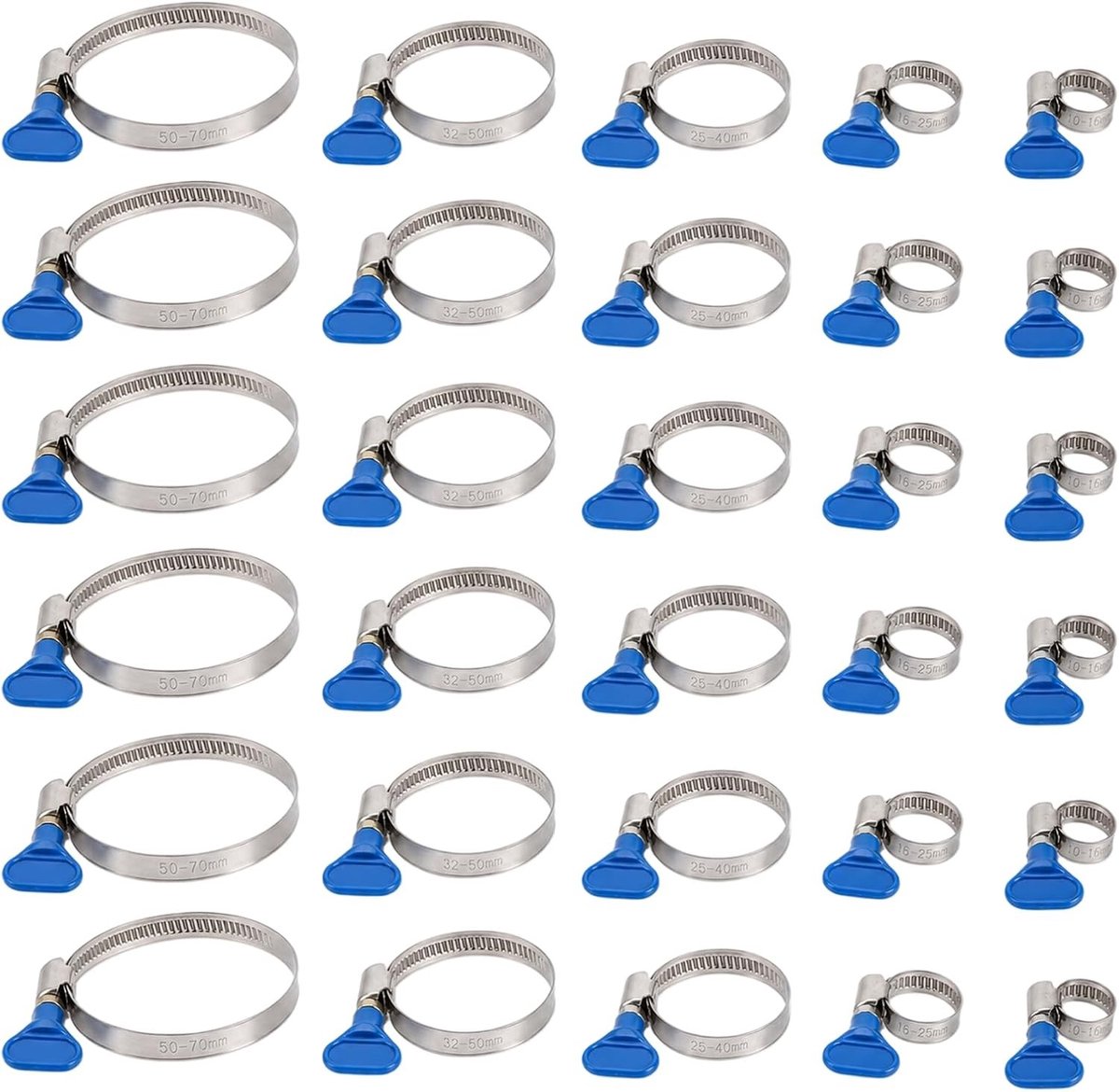 Set van 30 RVS Slangklemmen 10-70 mm - Verstelbare Klemmen voor Tuin, Verwarming en Afvoer