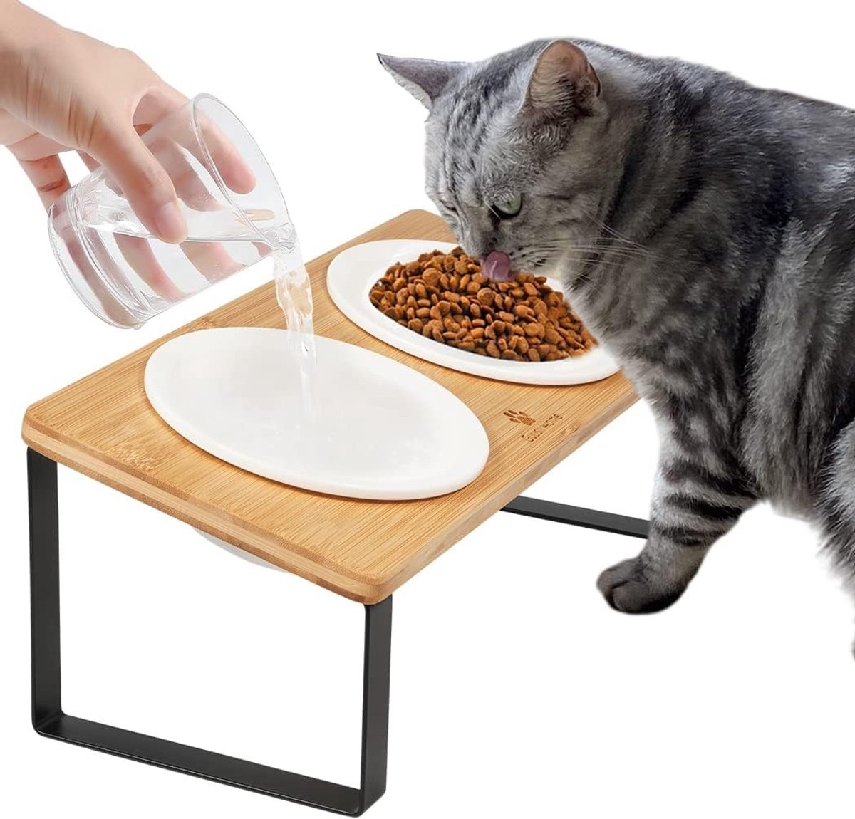 Ergonomisch Katten Voedingsstation met Verhoogde Voederbak en Keramische Schalen voor Comfortabele Voeding en Gemakkelijk Schoonmaken