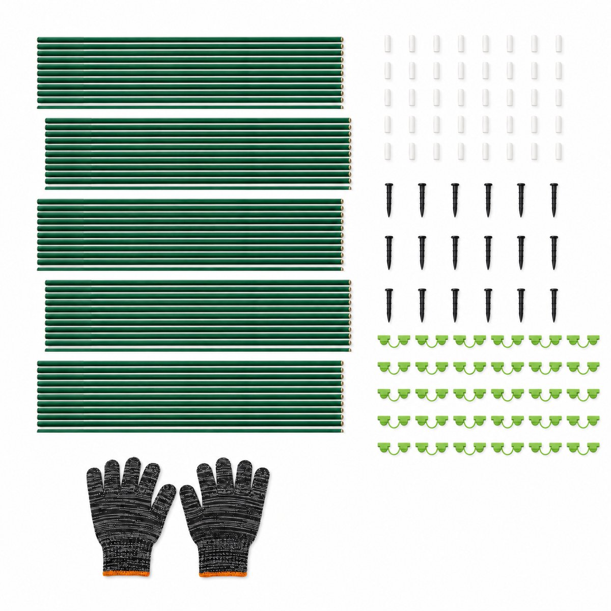 JustValue Plantentunnel Bogen Set - 50 Glasvezelstaven van 38 cm - Ø 6 mm - Groen - Met Bevestigingsmateriaal