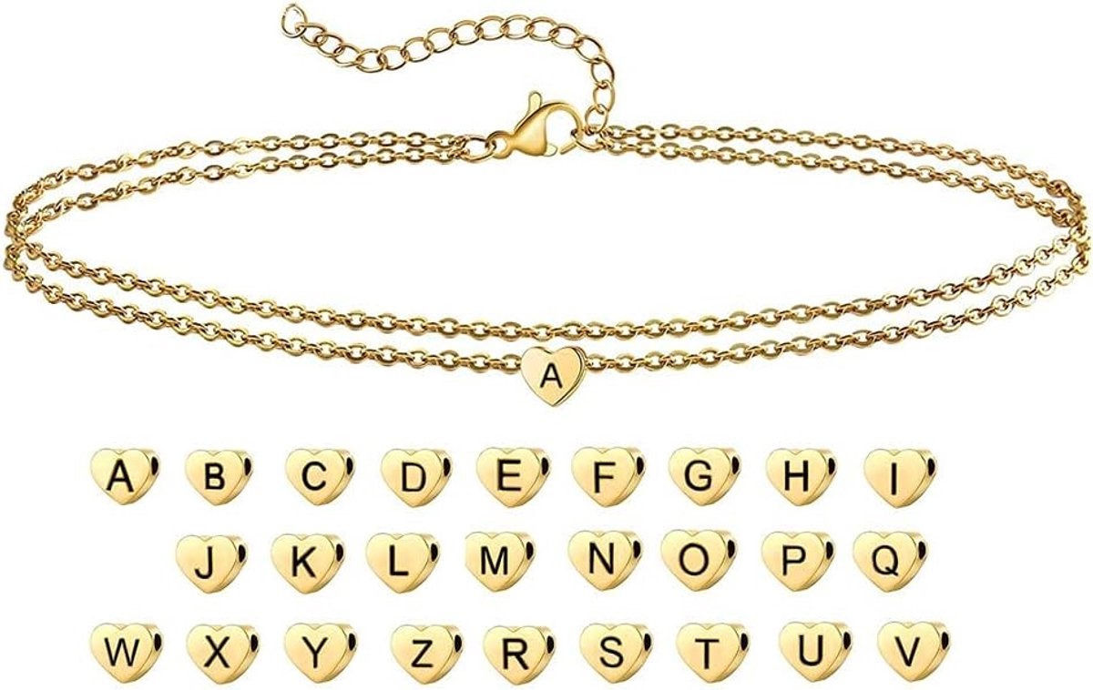 Elegante dubbele laag enkelband met 26 letters, roestvrijstalen liefde pendant, perfect als verjaardagscadeau voor vrouwen en meisjes