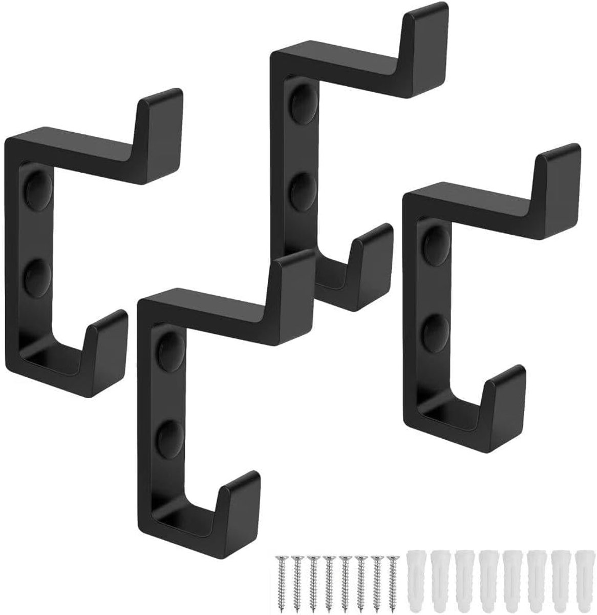 Akoestische paneelhaken 4 stuks - zwart aluminium - kledinghaken met schroeven - stevige wandhaken voor kledingkast - ShopVlot