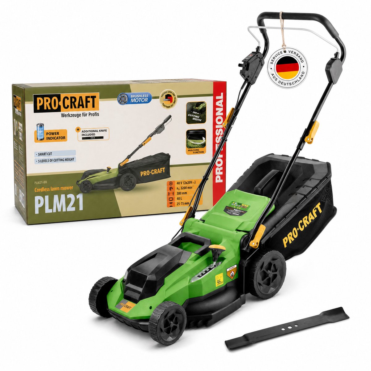 Procraft PLM21bb accu-grasmaaier 40 V (2x 20 V) 380 mm borstelloos Solo - zonder accu, zonder oplader