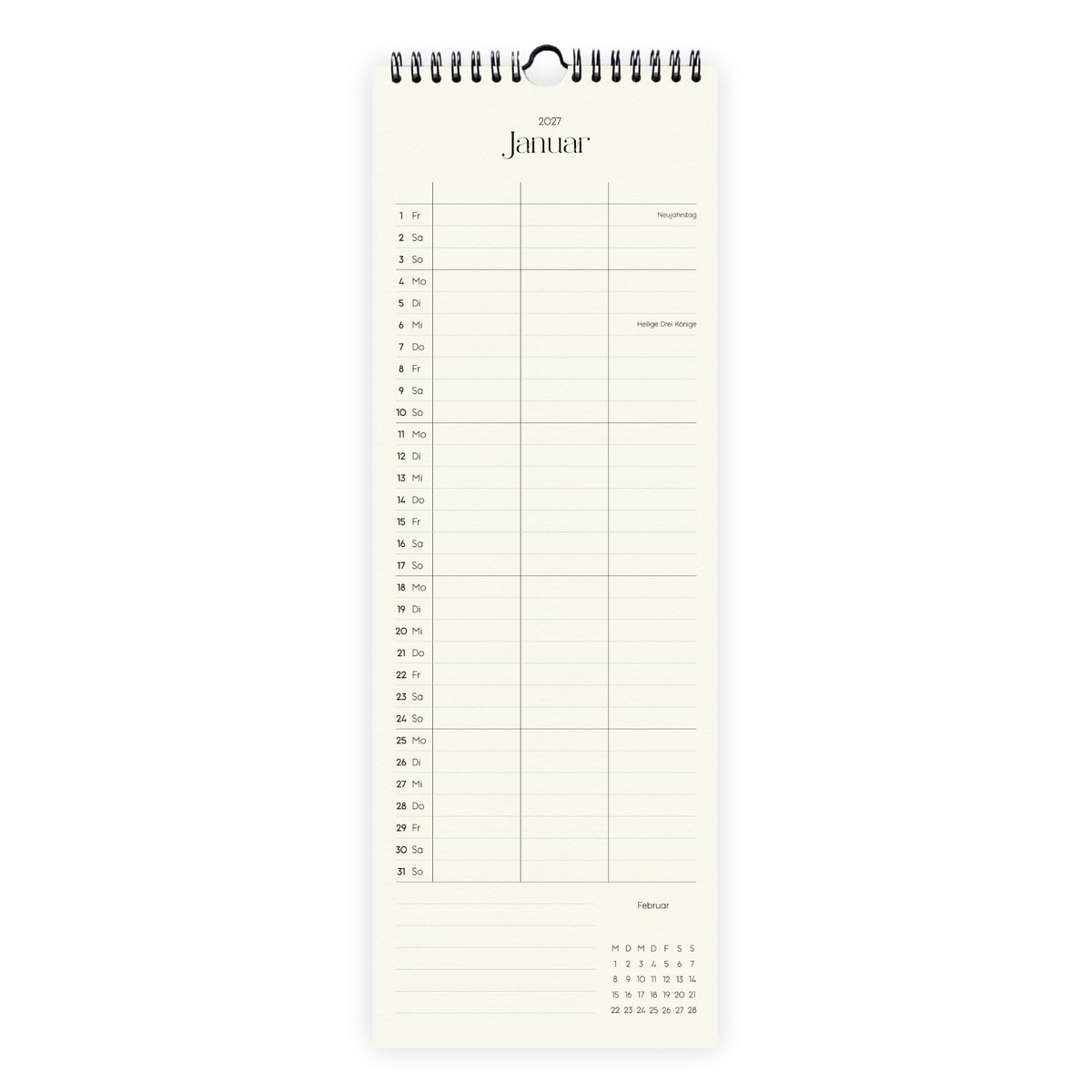 etmamu Wandkalender 1/2 A3 2027 - Columns 15 x 42 cm - maandkalender met feestdagen, spiraalbinding, familieplanner en - ShopVlot