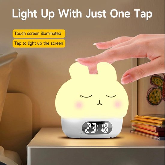 Digitale Wekker - Nachtlamp Kinderen - Kamer Decoratie - 9 Kleurmodi - 1200 mAh Batterij - Wit — afbeelding 5