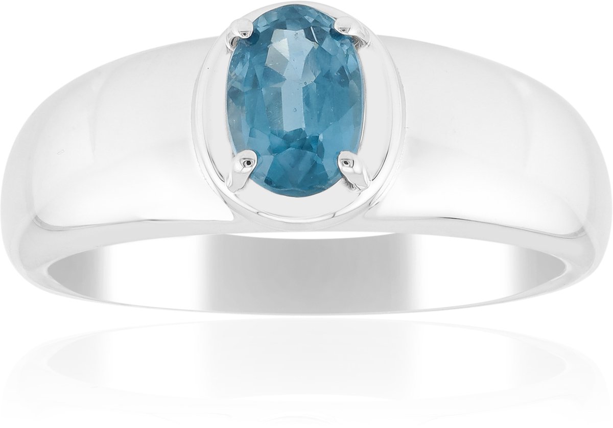 Cavill - 925 Sterling Zilveren Ring met 0,54 ct Groene Kyaniet Ovaal - Gerhodineerd - Modern Elegant Design - Duurzaam & Stijlvol