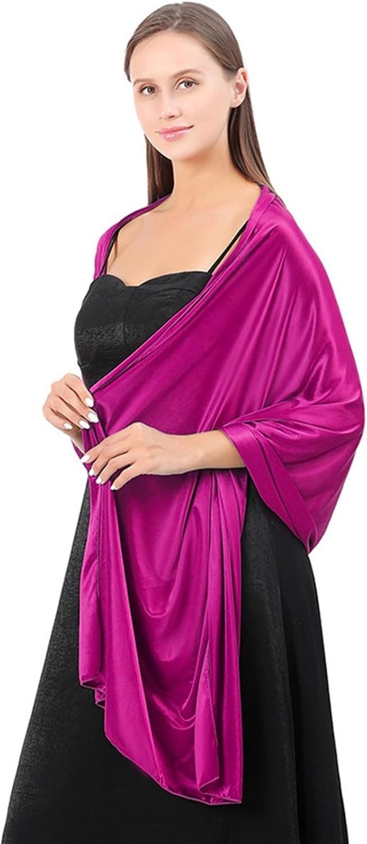 Elegante Lichte Satijnen Sjaals en Wraps voor Avondjurken, Perfect voor Bruidsmeisjes en Feestjes, 200×70 cm, Paars