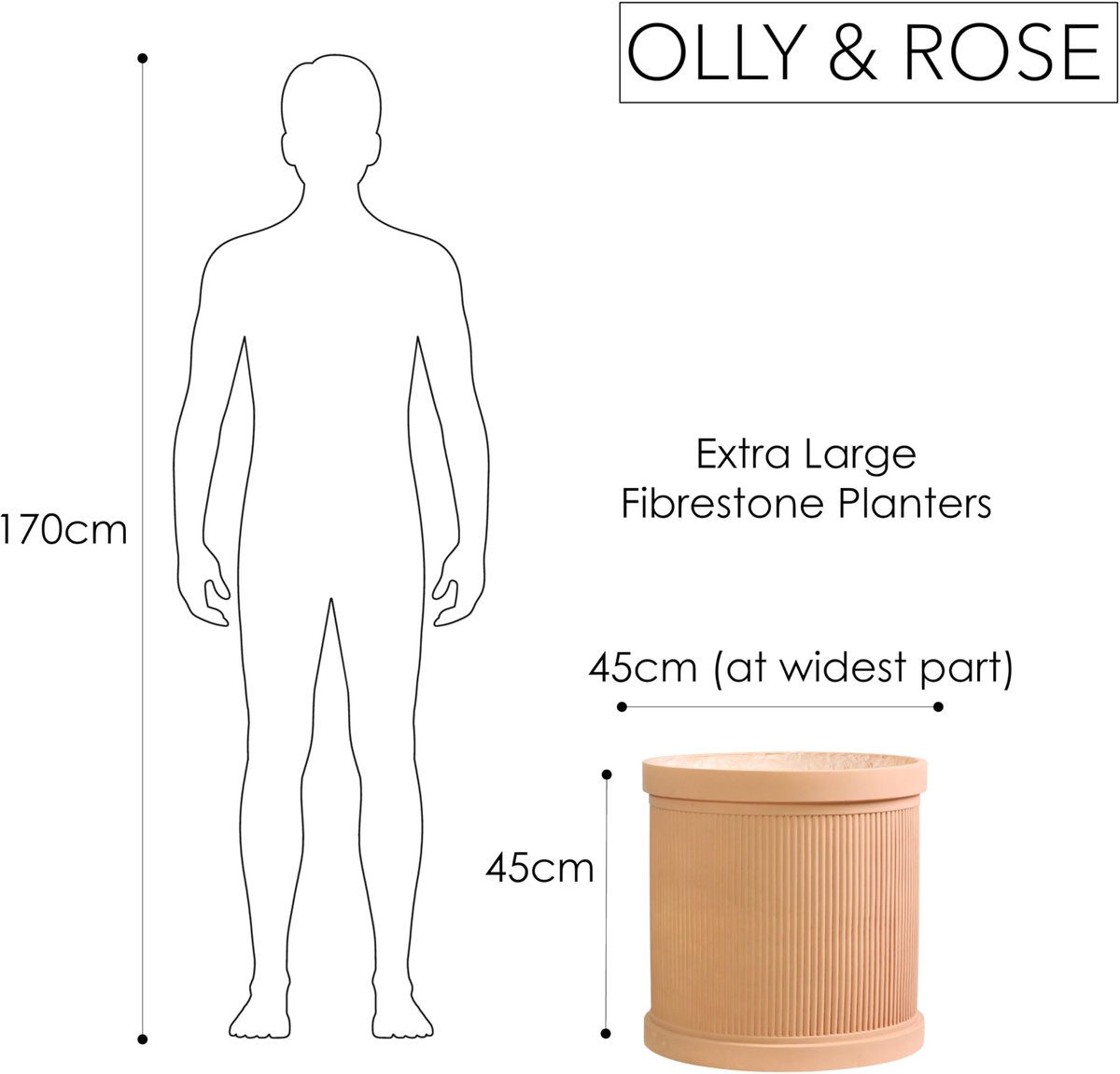 Plantenbak XL 45 cm - Vezelsteen - Geribbeld - Geschikt voor binnen en buiten - ShopVlot