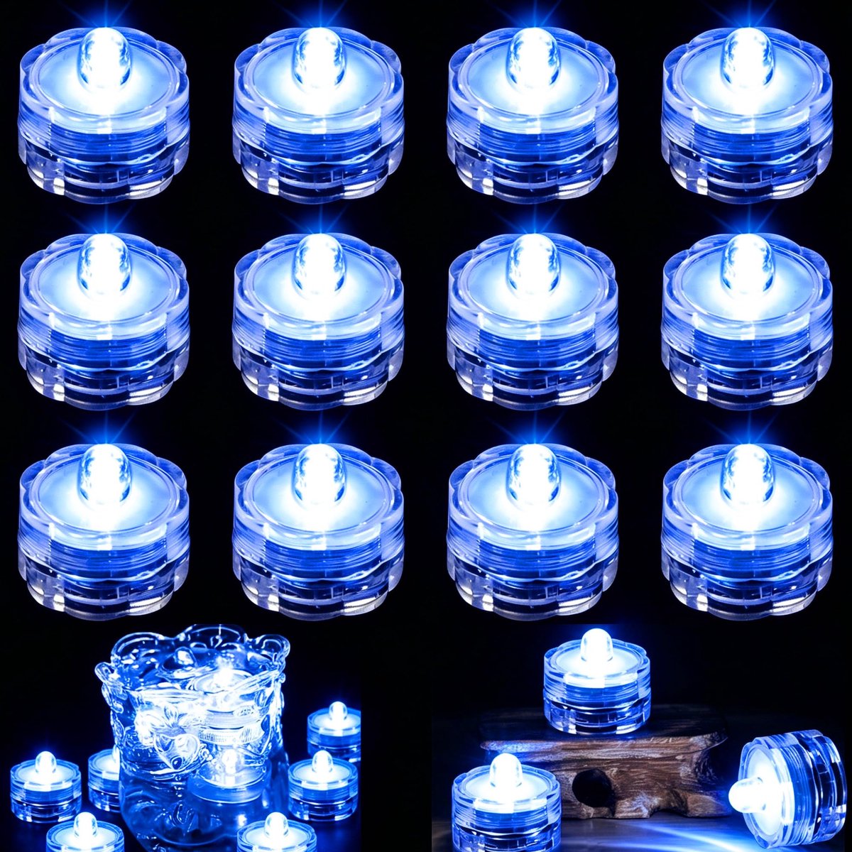 Dompelbare ledlampen 12 stuks - vlamloze kaarsen - waterdicht - sfeervolle verlichting voor tuin - ShopVlot
