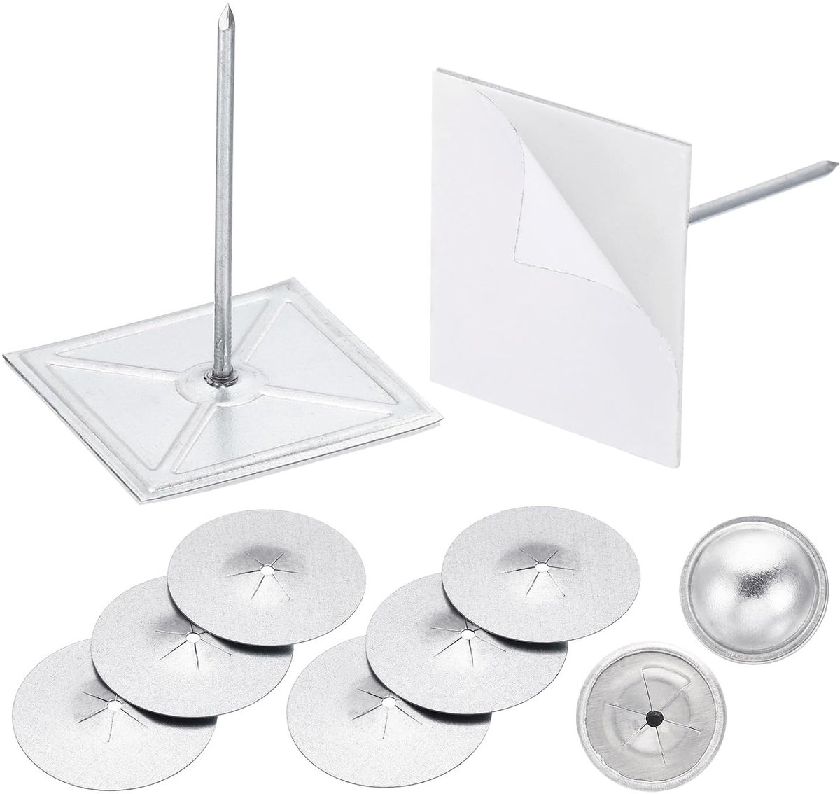 300 Stuks Zelfklevende Isolatiepennen, 2-1/2 Inch en 1,5 Inch Ronde Ringetjes, Aluminium Isolatiehouders voor Muur, Vloer en Plafond