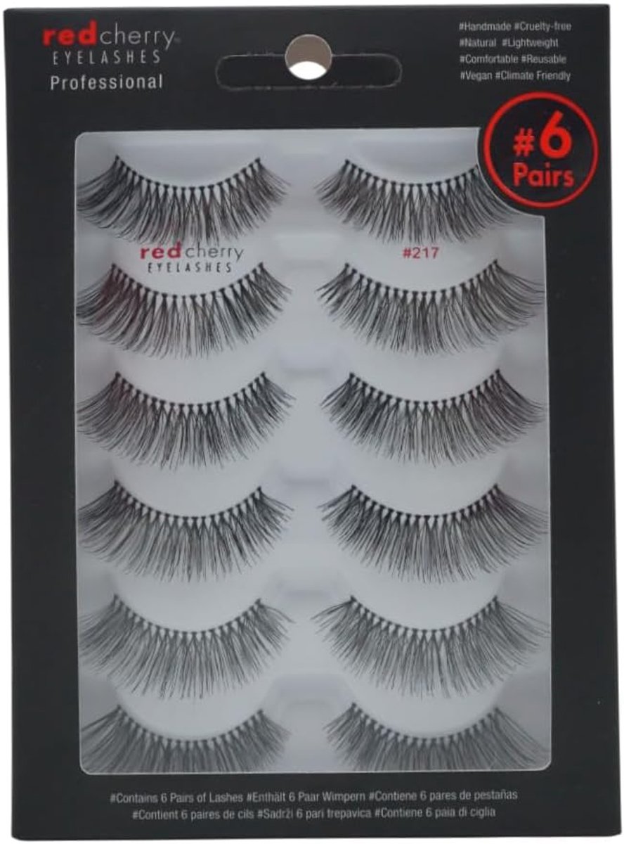 Red Cherry Wimpers, #217, multipack, 6 paar, professionele wimpers van echt haar voor een natuurlijke look, 100% - ShopVlot