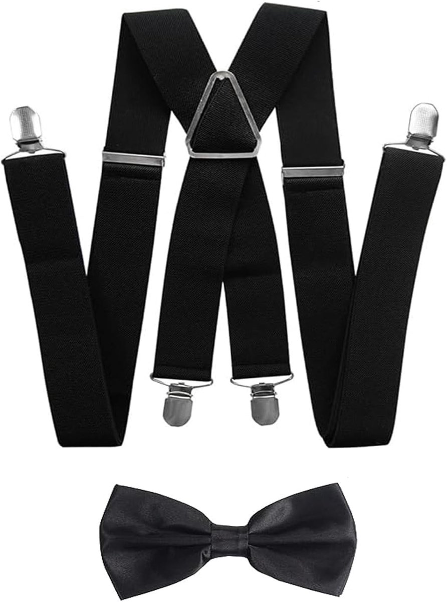 X-shaped suspenders and bow tie, adjustable bow tie back with 4 very robust metal clips, adjustable elastic straps - ShopVlot