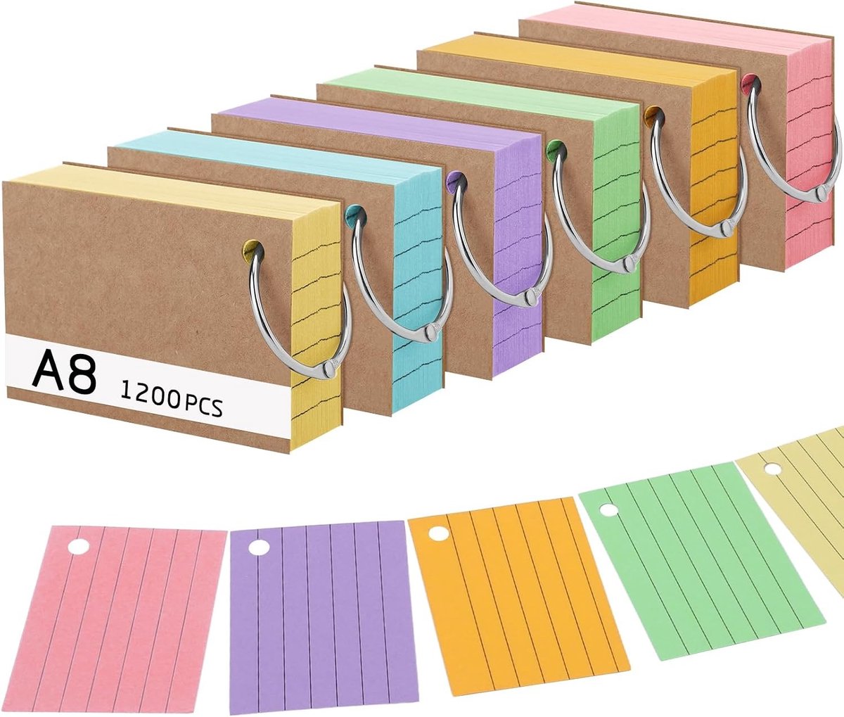 Registerkaarten - Multicolor - A8 - Gelinieerde Kaarten met Ringband - Voor School, Kantoor en Thuis
