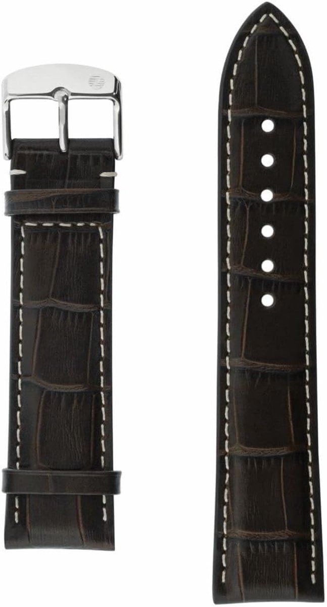 Zeppelin Watch strap leather crocomatt mocha 22 mm with logo on closure, 22 mm - ShopVlot