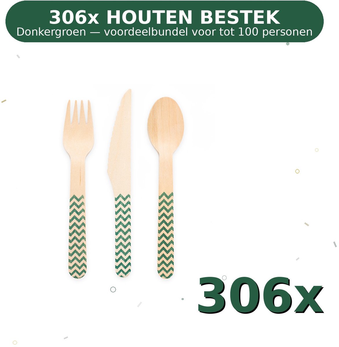 Houten bestek FSC Donkergroen - Voordeelverpakking 306 Stuks voor tot 100 Personen - Feestartikelen
