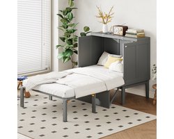 Schrankbett Wandklappbett 90x200 cm - Plaatsbesparend - Opbergruimte - Transformeerbaar - Grijs - Met Lattenrost