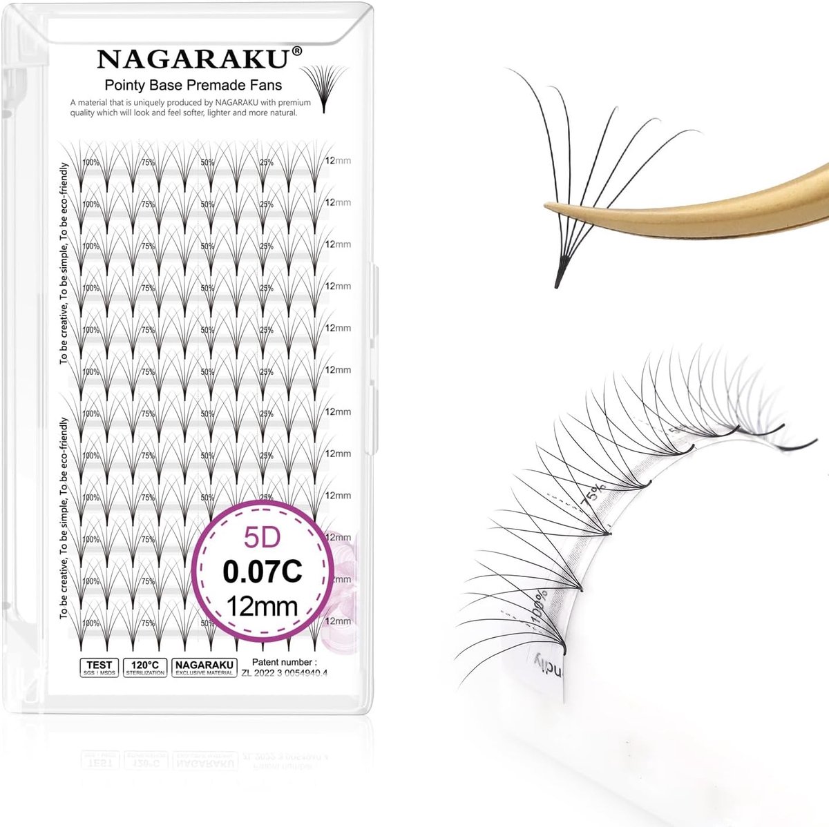 NAGARAKU Premade Fans Eyelash Extensions Premade Volume Fans Lash Extensions 120 Fans 5D 0.07C Curl 12mm Narrow Stem - ShopVlot