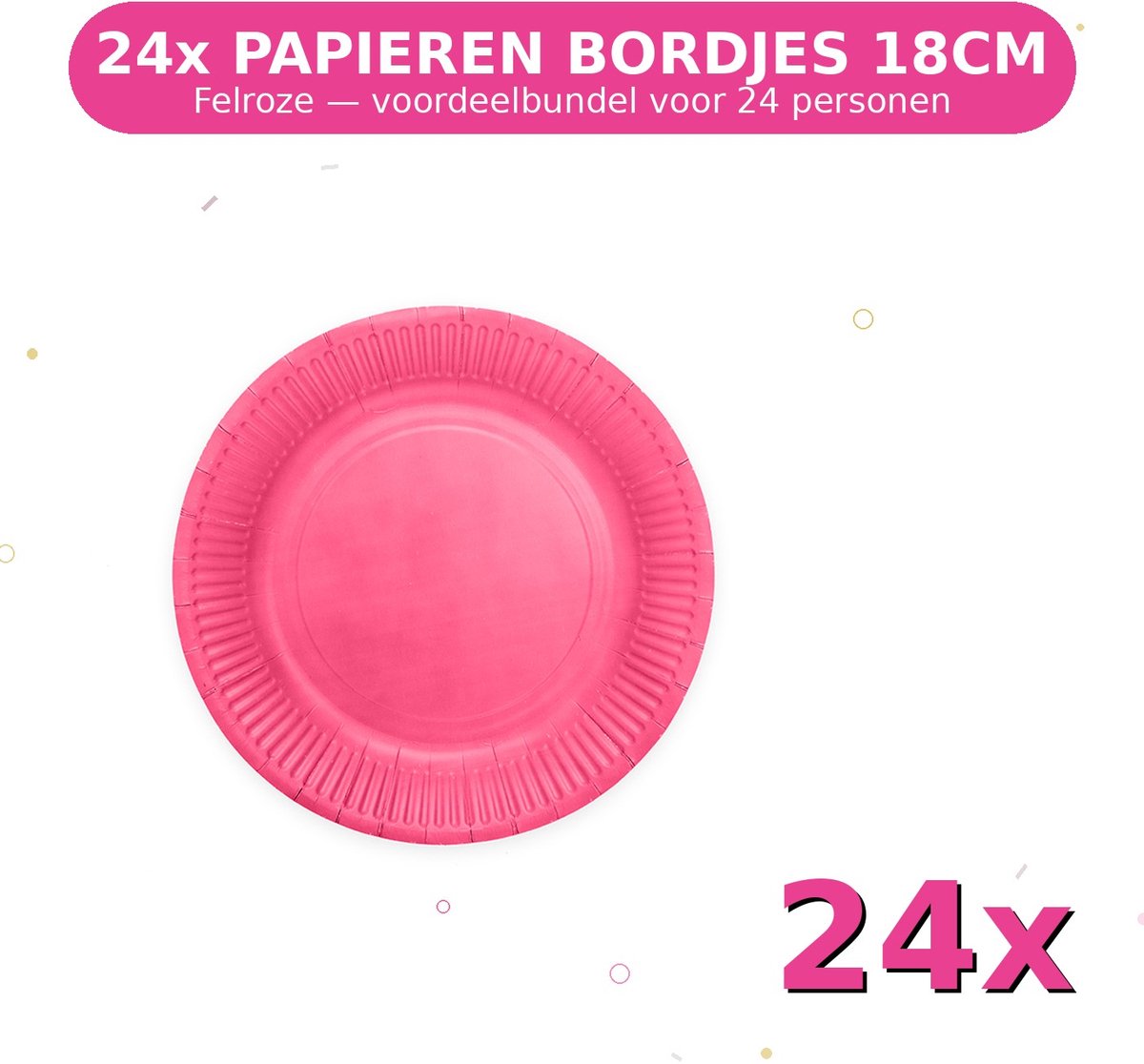 Bordjes 18cm FSC Felroze - Voordeelverpakking 24 Stuks voor tot 24 Personen - Feestartikelen