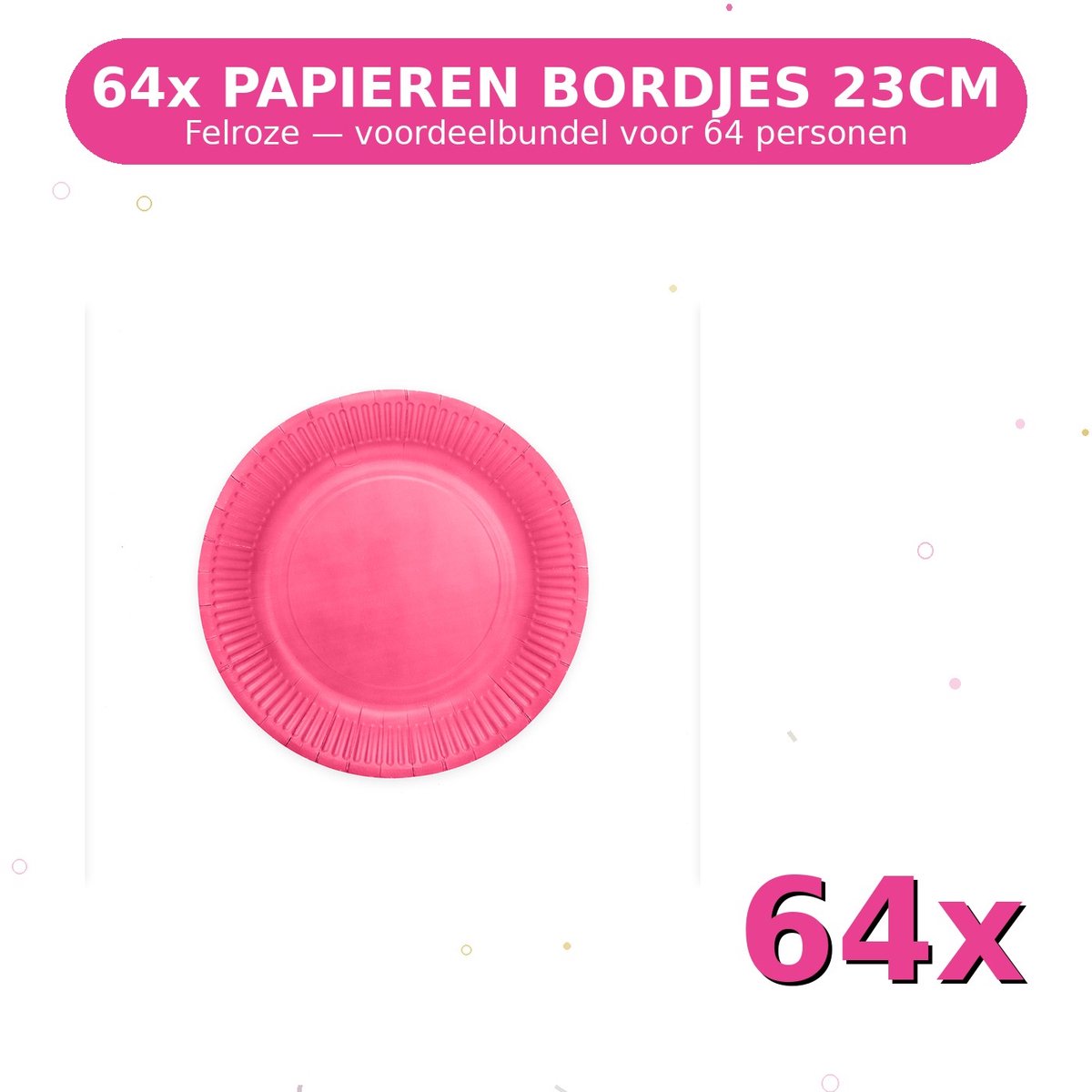 Bordjes 23cm FSC Felroze - Voordeelverpakking 64 Stuks voor tot 64 Personen - Feestartikelen