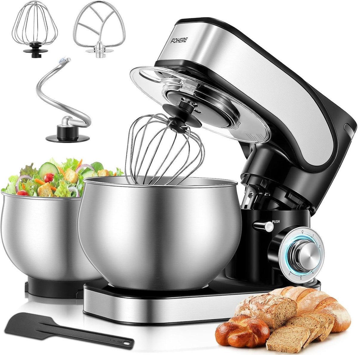 Keukenmachine - Roestvrijstaal - X-Large - Kneedmachine met Dubbele Schalen - Voor Hobbybakkers