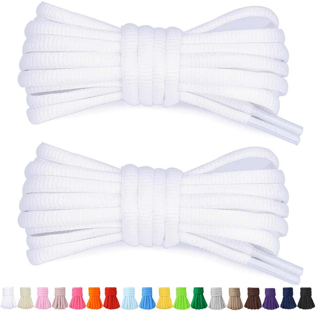 Stepace 2 paar ronde schoenveters voor sportschoenen 60cm - 200cm lengte 18 gekleurde schoenveters Wit 120 - ShopVlot