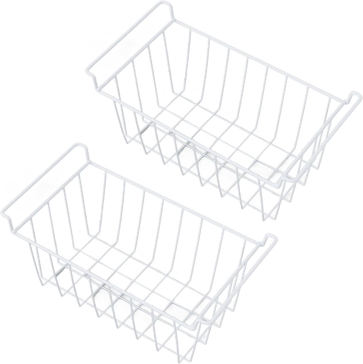 2Pcs Freezer Organizer Baking, Freezer Fridge Basket Storage Rack Bins, Metal Wire Baskets with Handles for Upright - ShopVlot