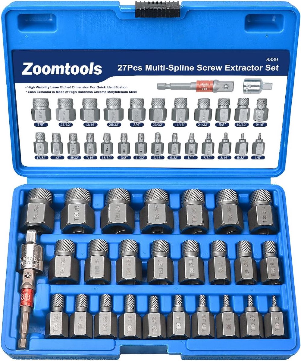 27-delige multi-spine schroefverwijderingsset, gestripte boutverwijderingsset met 3/8 inch aandrijving en - ShopVlot