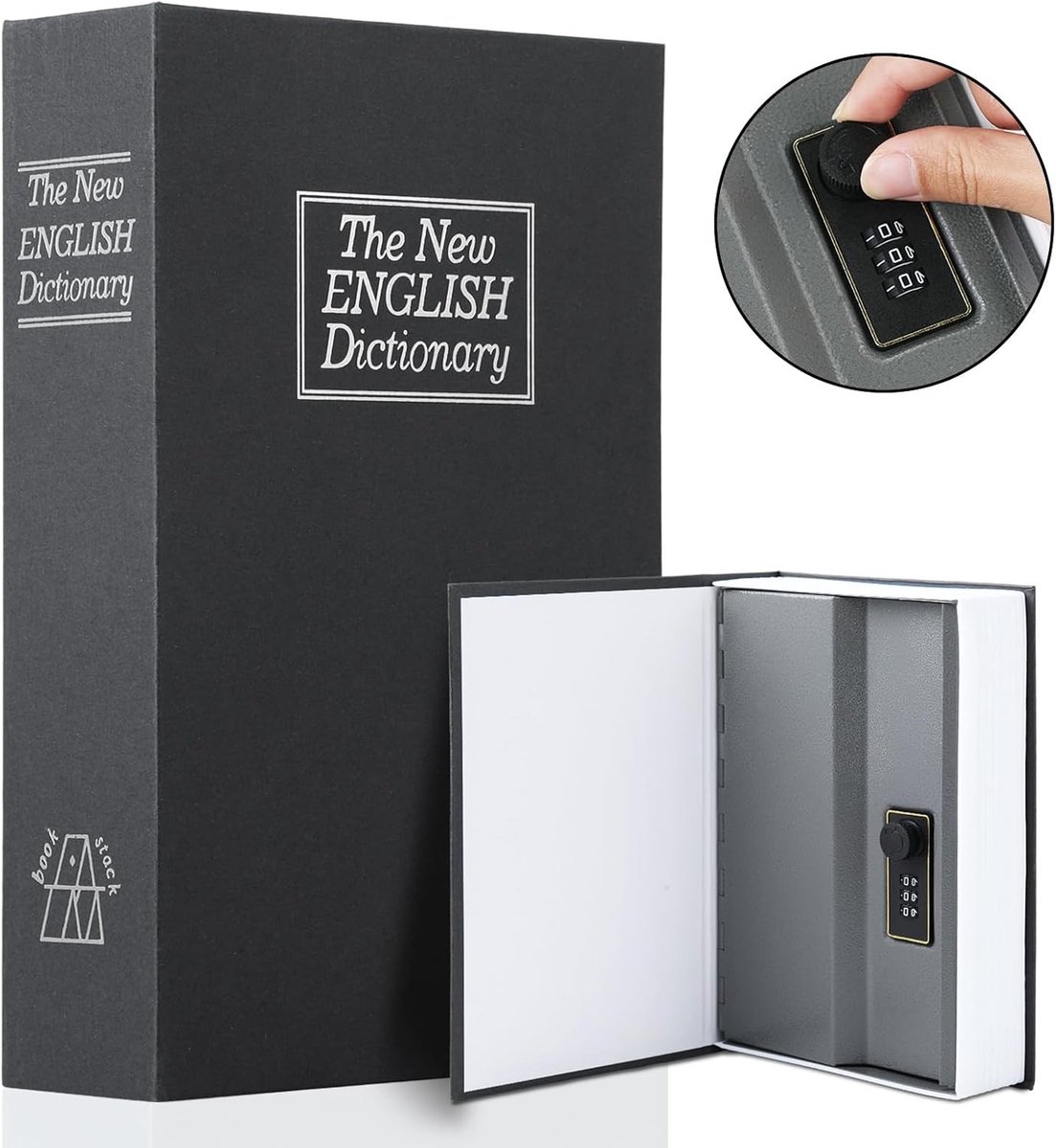 Boekenkast met Cijferslot - Zwart - 24 x 15,5 x 5,5 cm - Metalen Opbergdoos voor Geld, Sleutels en Documenten