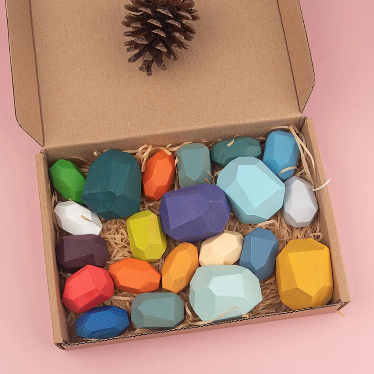 Montessori Houten Regenboogstenen 18 Delig Stapelblokken