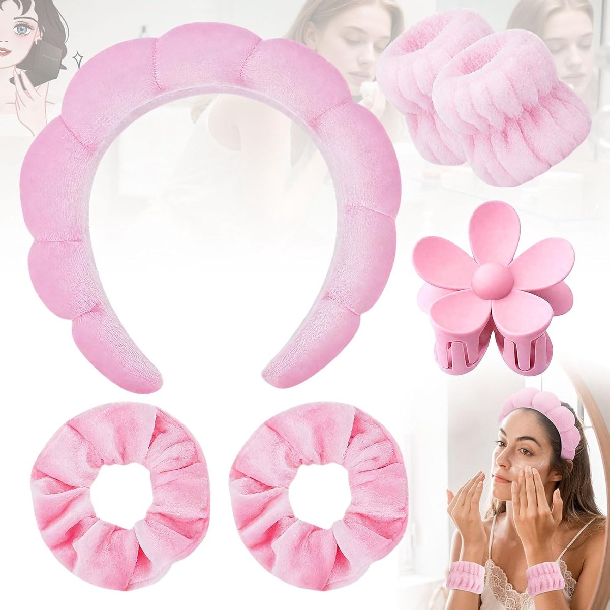 Set van 4 Haarbanden voor Cosmetica en Huidverzorging, Make-up Accessoires, Ideaal voor Douche en Gezichtsreiniging