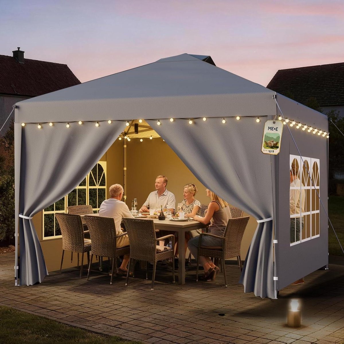 Opvouwbaar Paviljoen - Partytent Vouwbaar - Buitenfeest Organiseren - Verstelbare Hoogte - 3x3 Meter - Grijs