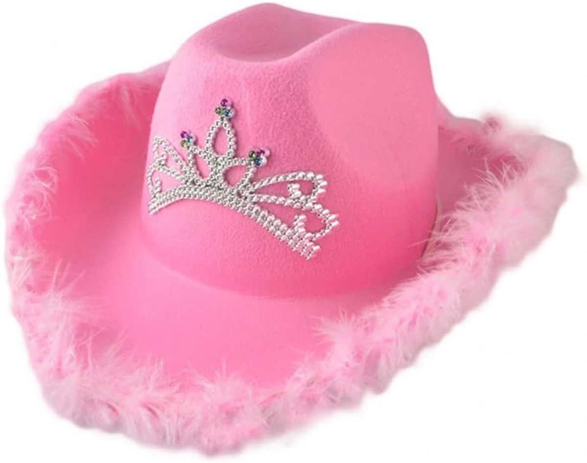 Fluffy Cowboy Hoed met Veer, Vilt Cowboy Hoed voor Cosplay en Feestkostuums, Ideaal voor Dames en Dress Up Spellen