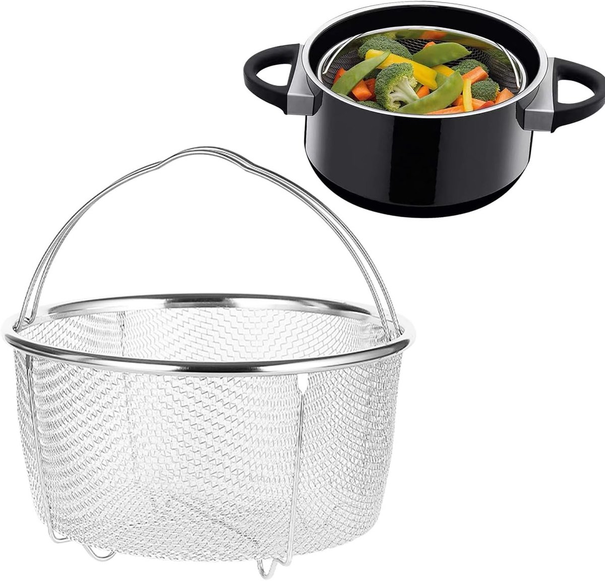 RVS Stoommand met Comfortabele Handvatten voor Koken, Frituren en Stomen (20cm) - Duurzaam, Multifunctioneel en Makkelijk te Reinigen