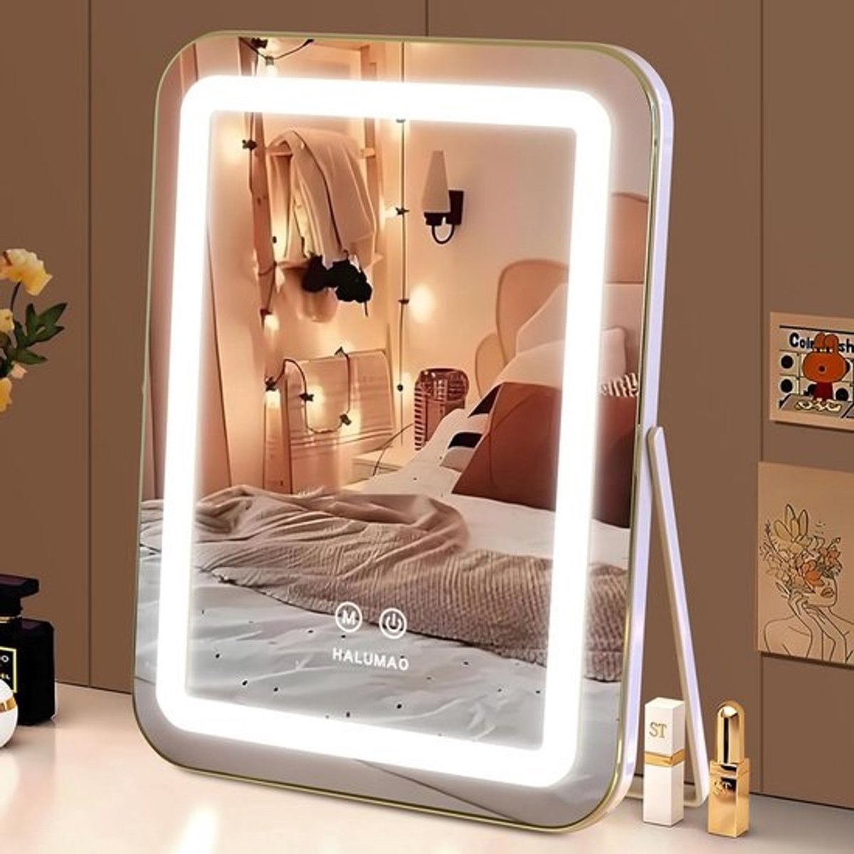 Verlichte Make-up Spiegel met LED en 3 Lichtkleuren