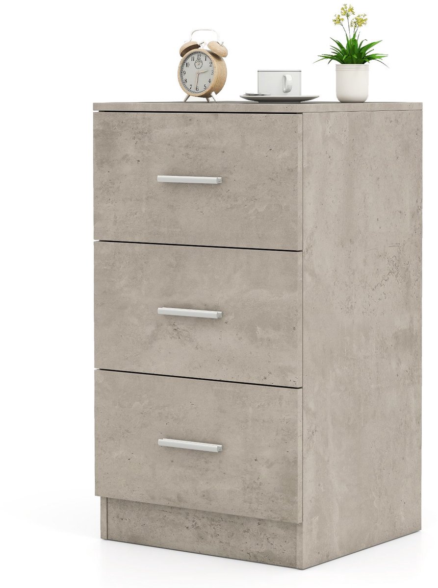 SureDeal® - Nachtkastje met 3 lades Hoogglans Nachtkast Nachtkommode voor Boxspringbed 37 x 34 x 66,5 cm Cementgrijs