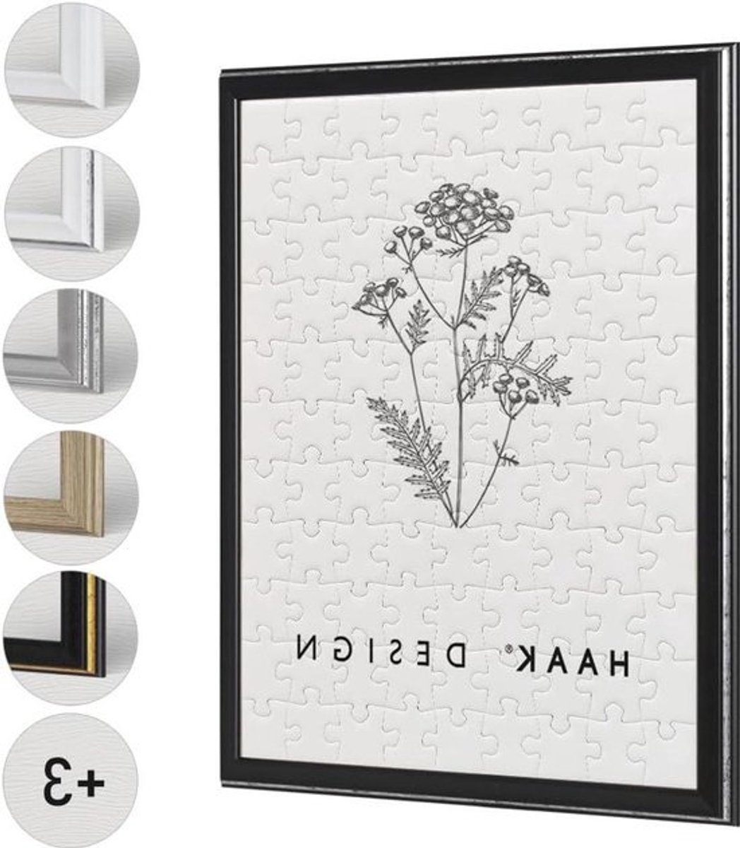 Puzzellijst - Fotolijst Barok - Puzzels Inlijsten - 25 mm Breed Frame - 25 x 70 cm - Zwart zilverglans