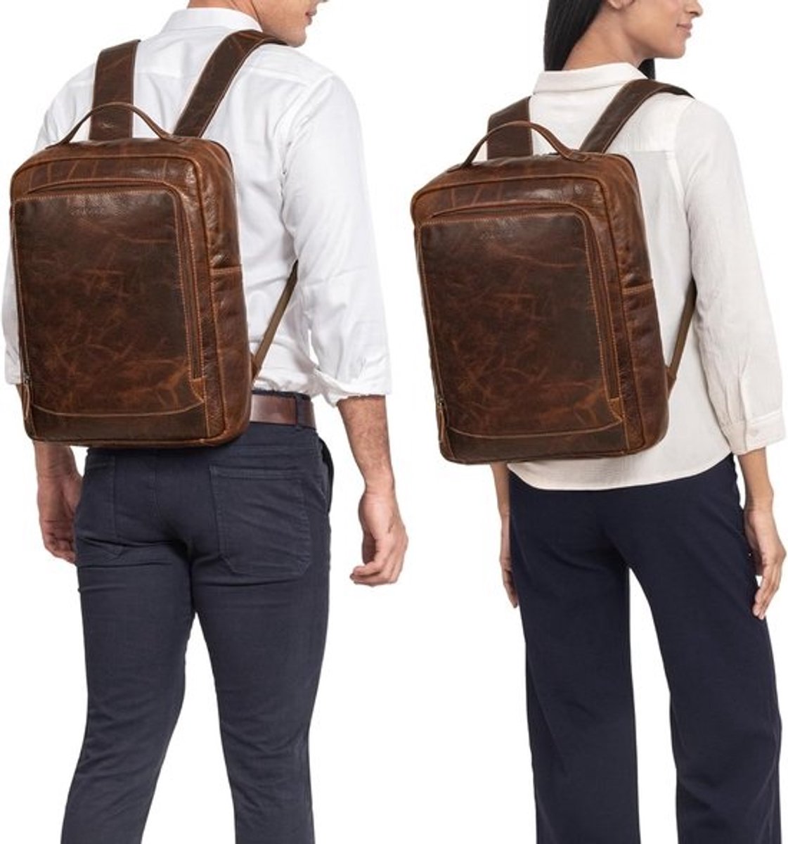 Leren Laptop Rugzak 15.6 Inch - Vintage School- en Werkrucksack voor Heren en Dames