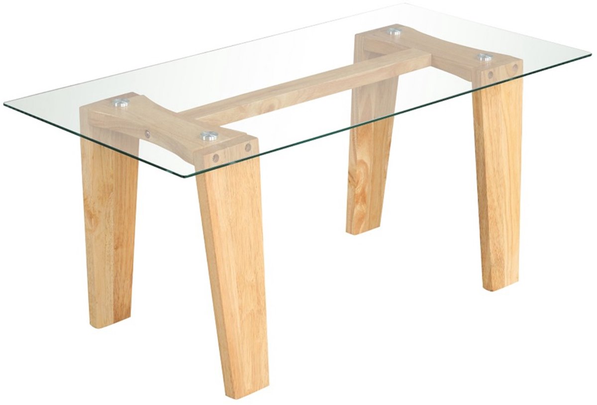 SureDeal® - Salontafel - Gehard Glas Moderne - Massief Rubberhouten Poten - 100x50x41 cm - Naturel