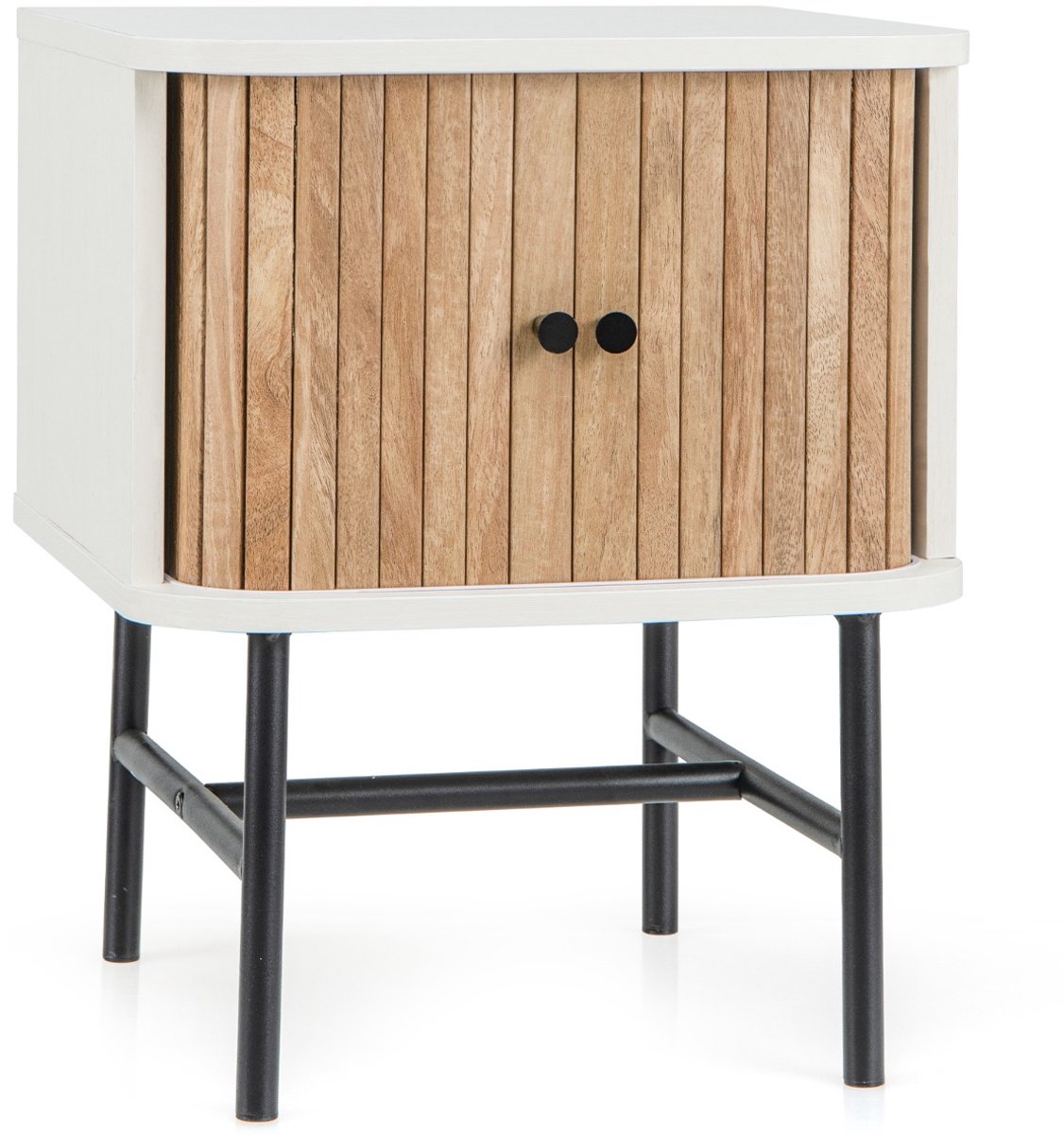 SureDeal® - Nachtkastje met schuifdeuren, nachtkastje met opbergruimte, bijzettafel met metalen poten, nachtkastje voor woonkamer, slaapkamer, 40 x 39 x 49 cm (wit)