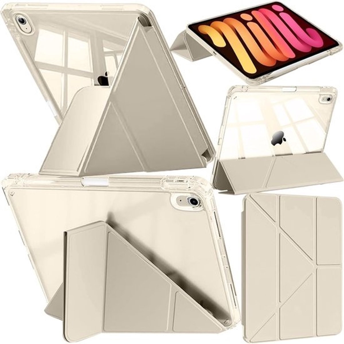 iPad mini 6 2021, 7e Generatie Case - Schokbestendig, Transparant, 6-in-1 Stand