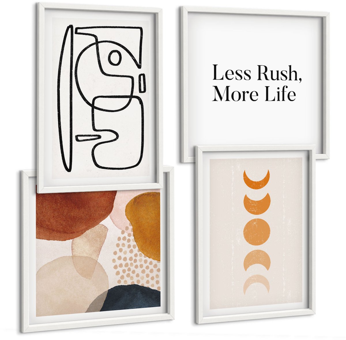 Wallfluent 4-Delige Schilderij Set - Abstracte Vormen En Kleuren, Modieuze Decoraties - 40 x 40 En 40 x 60 - Moderne Wanddecoratie - Woonkamer - Woonkamer Decoratie