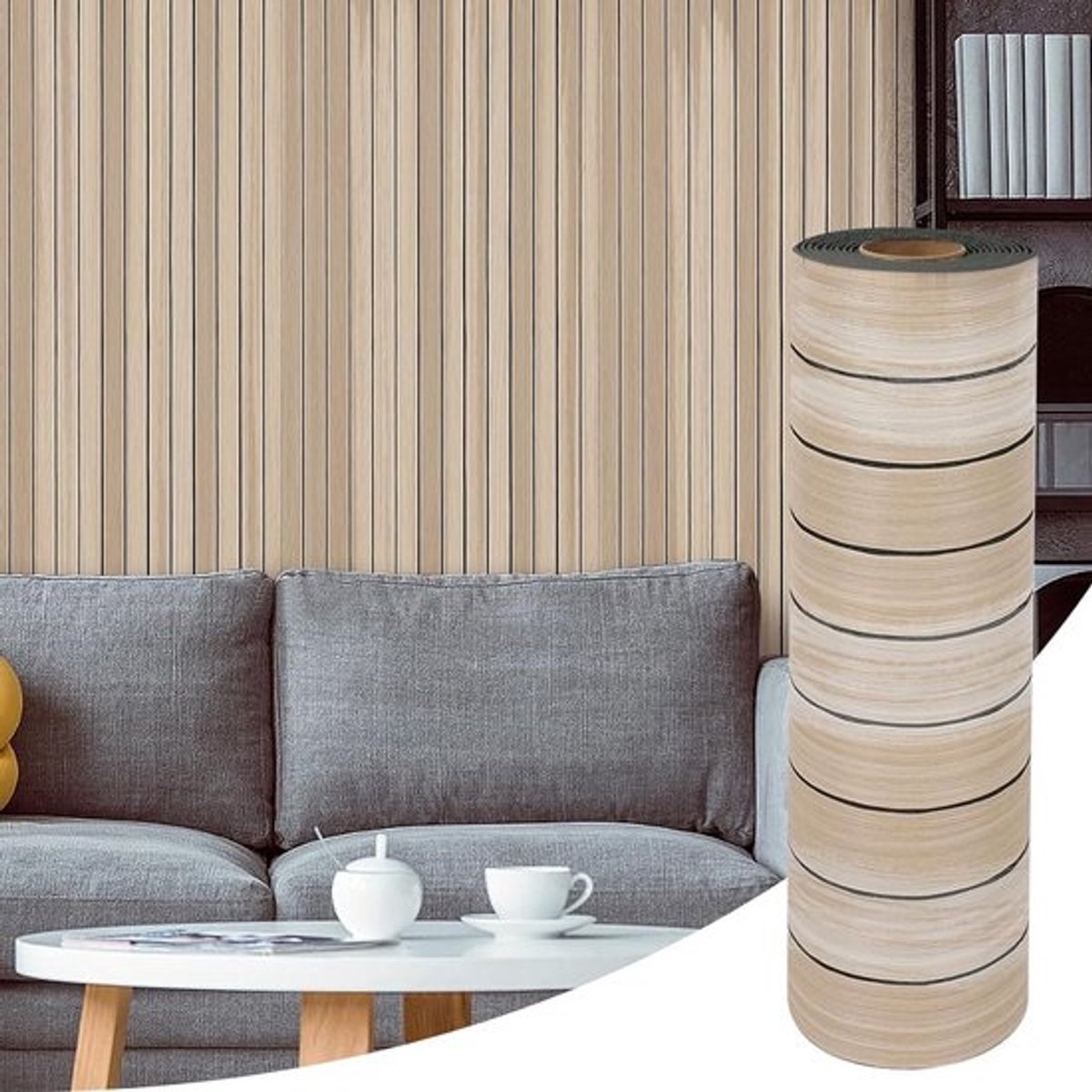 Allecto Plus - Zelfklevend behang in houtlook 3D-tegelstickers, waterdicht en spatbeschermend, 300 cm x 40 cm, wandtegelstickers met lamellendecoratie van PVC, oliebestendig.