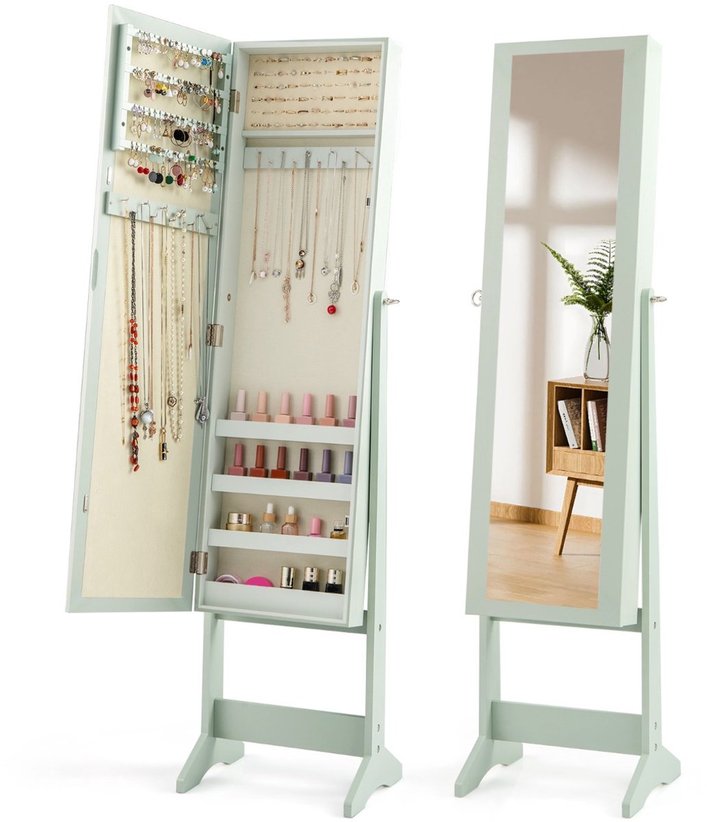 SureDeal® - Sieradenkast - Spiegel over Gehele - 35x30x144 cm - Groen