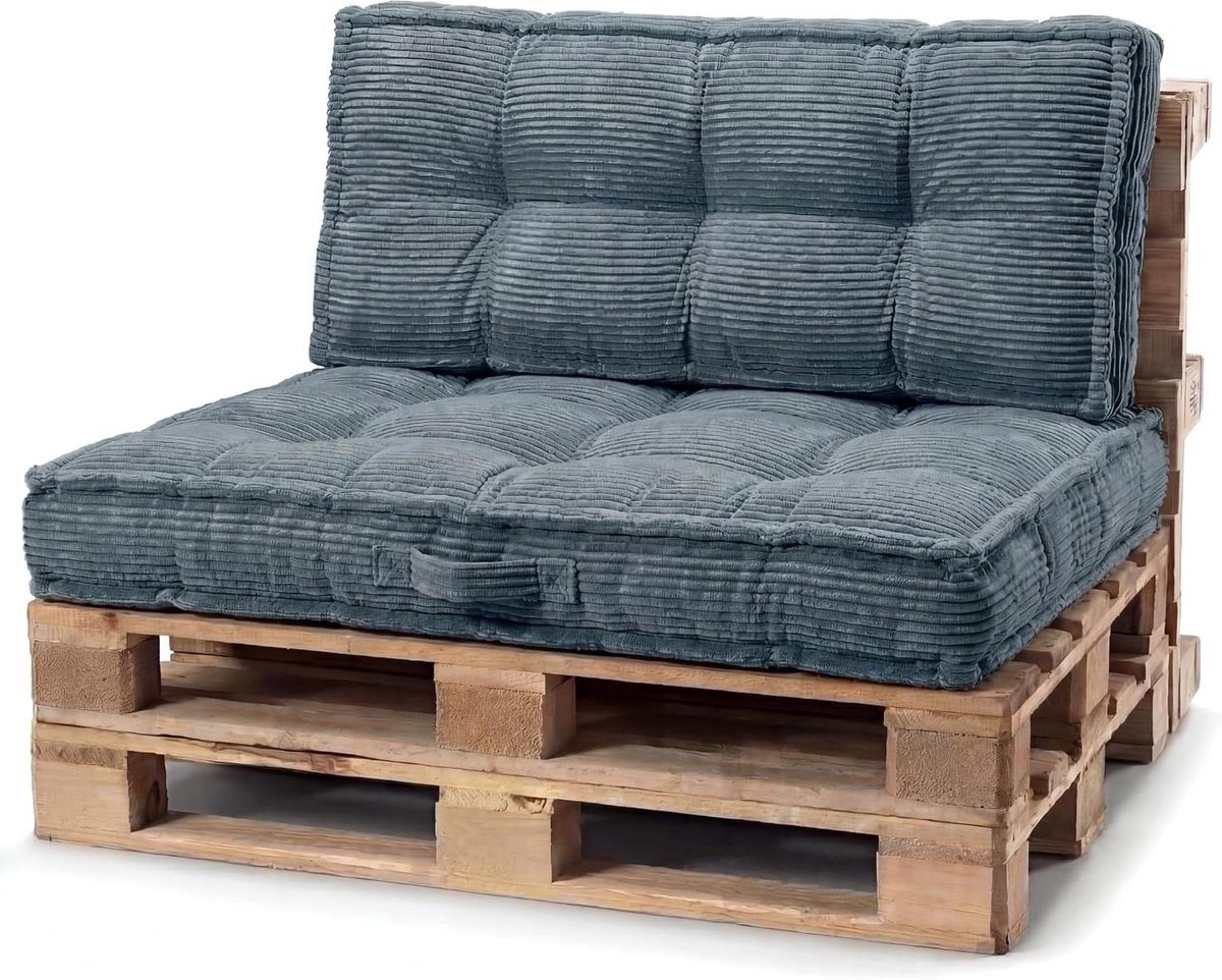 Palletkussen Set - Bankkussen Tuin - Comfortabel Zitten - Geïntegreerde Draaglus - 120x80 + 120x40 - Blauw