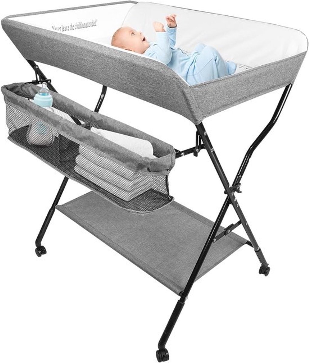 Inklapbare Mobiele Commode met Aankleedkussen en Wieltjes