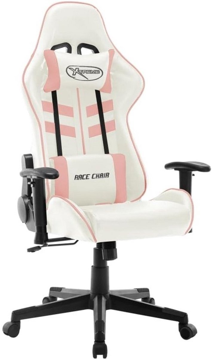 Comfortabele Gaming Stoel Verstelbaar met Lendesteun en Neksteun Wit Roze