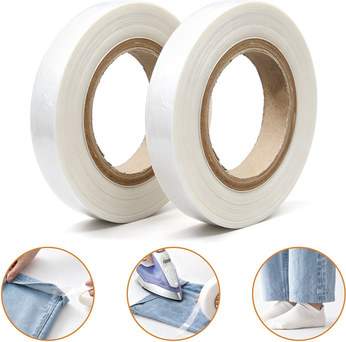 TPU-smeltlijmfolie — 2 rollen — Maat 3XL — 4 cm x 5 m — Naai- & DIY-strijkbaar materiaal — Naadloze zoomreparatietape — Textiellijm — Strijkpatch voor broekzomen — Geschikt voor gordijnen, jurken, spijkerbroeken en tapijten