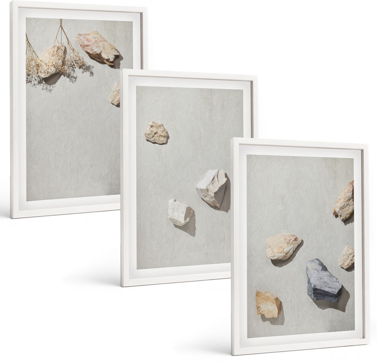 Wallfluent 3-Delige Schilderij Set - Boho Strandstenen Minimalistische Decoraties - 40 x 60 - Wanddecoratie - Muurdecoratie - Moderne Interieurdecoratie - Stijlvolle Muurdecoratie